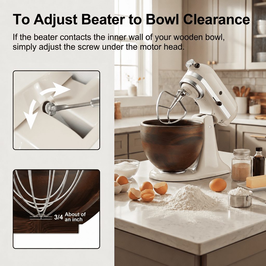 TOCOKEID 5 Qt Premium Natural Acacia Wood Mixer Bowl Attachment for KitchenAid 4.5-5 Qt Tilt-Head Stand Mixers