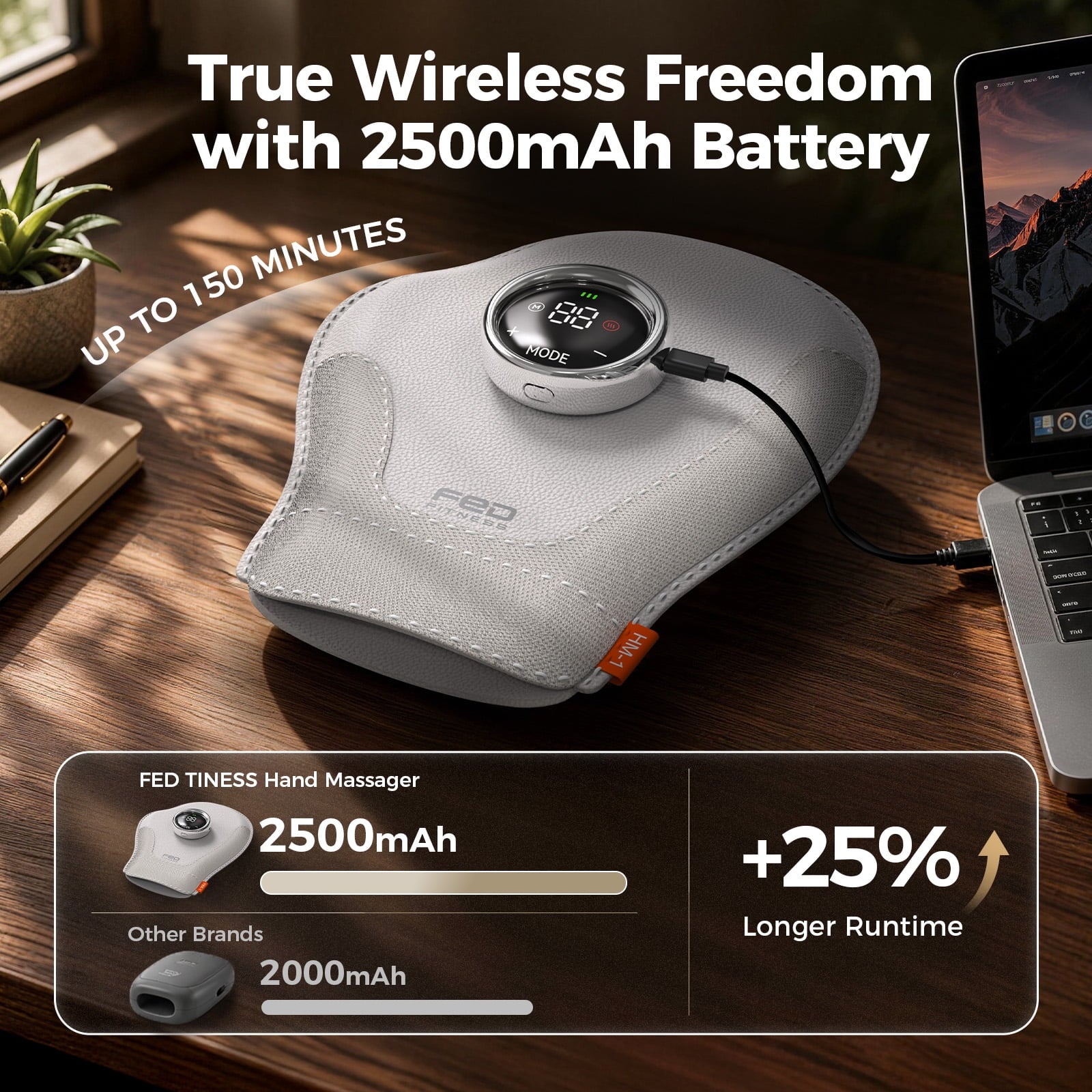 FED Fitness Wireless hand massager with heating function, air compression massage, 9 pressure settings, 6 modes, a portable hand massager suitable for various settings