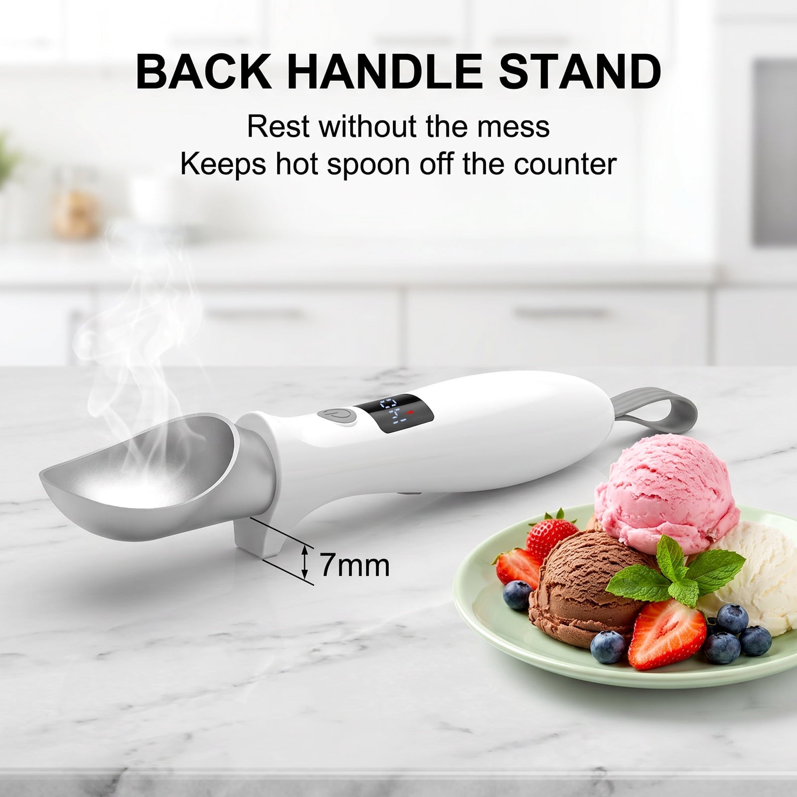 TOCOKEID Electric Heated Ice Cream Scoop with Smart LED Display & Safety Lock, Rechargeable