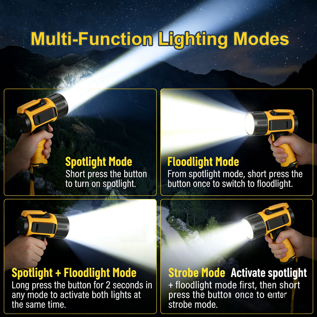 EZBY 150000 Lumens Rechargeable Flashlight, High Powered LED Handheld Spotlight,12800mAh Rechargeable Battery,USB Output Power Bank, Aluminum Alloy Body for Camping Outdoor Emergency Work