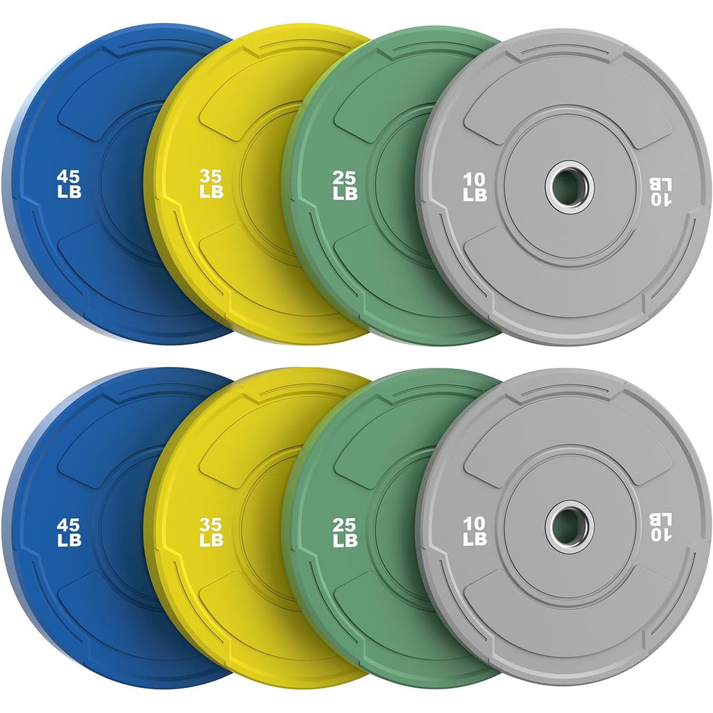 2-Inch Olympic Bumper Plates Set, 8Pcs(each pair 10,25,35,45 lb) Colored Virgin Rubber Weight Barbell Plates for Strength Training, Home Gym Weightlifting
