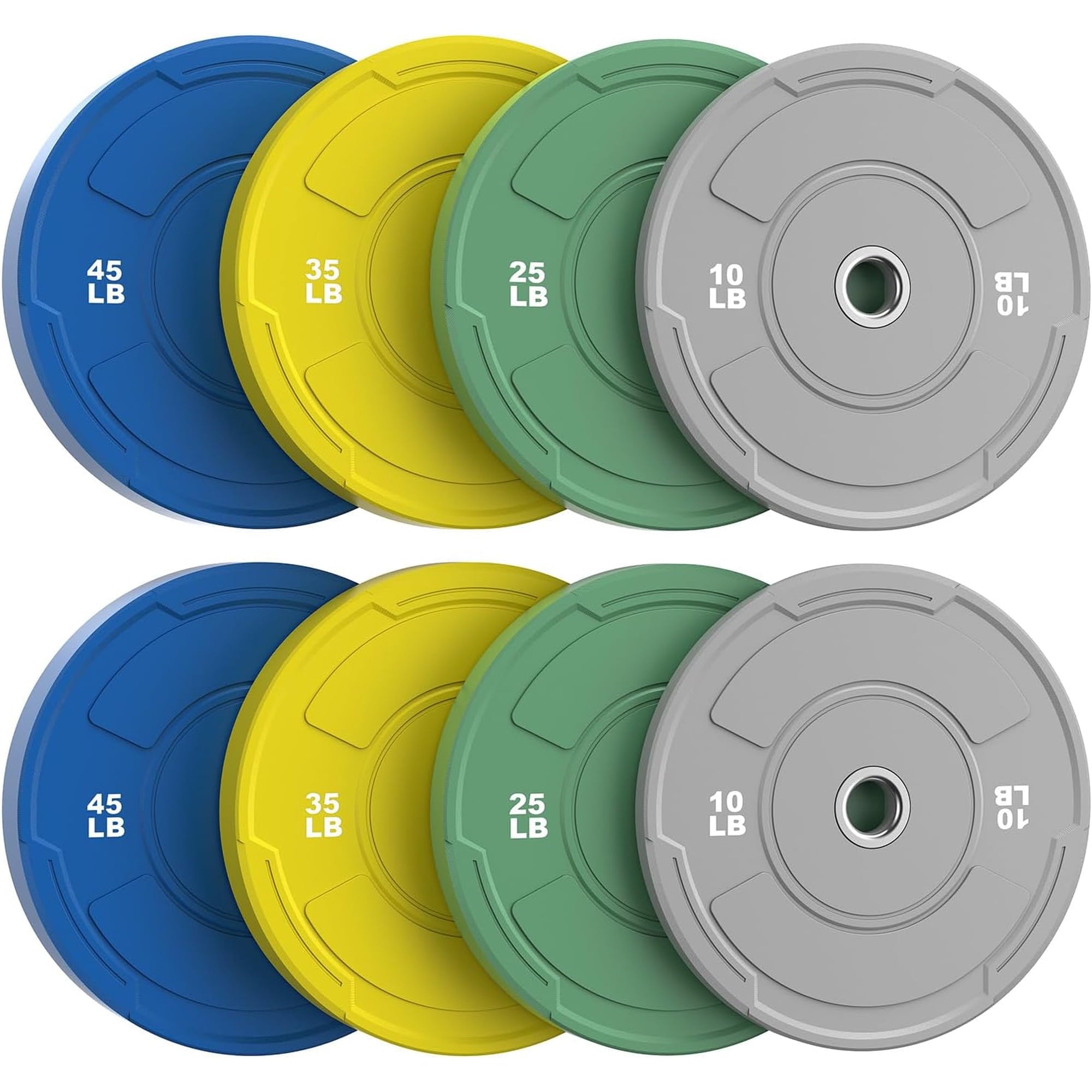 2-Inch Olympic Bumper Plates Set, 8Pcs(each pair 10,25,35,45 lb) Colored Virgin Rubber Weight Barbell Plates for Strength Training, Home Gym Weightlifting