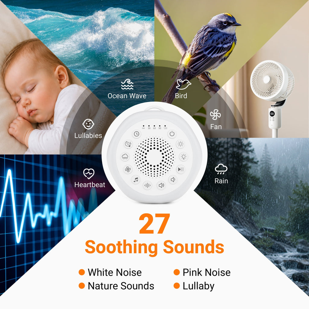 Radsen Sound Machine Night Lights, White Noise Machine with 27 Soothing Sounds, 8 Colors Nightlight and 4 Timer, Sleep Sounds Machine for Baby Kids Adult & Home Office Travel