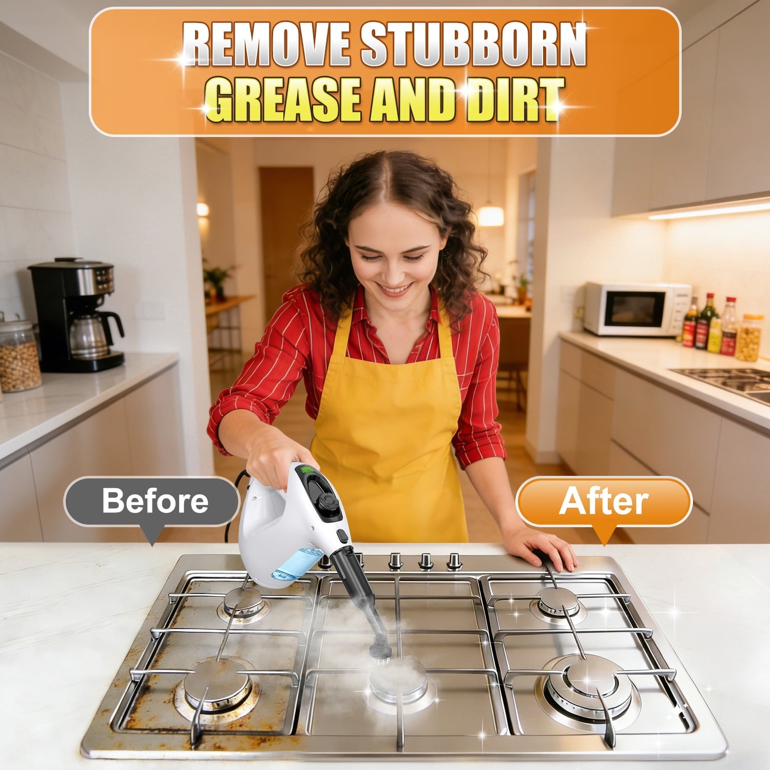 EXLUVON Handheld Steam Cleaner, 1500W Pressurized 10s Instant Heat Steam Cleaner for Home, Upgrade 15fl oz Tank, Lightweight Portable Steamer for Cleaning Kitchen, Grout, Furniture, Couch Car and Bat