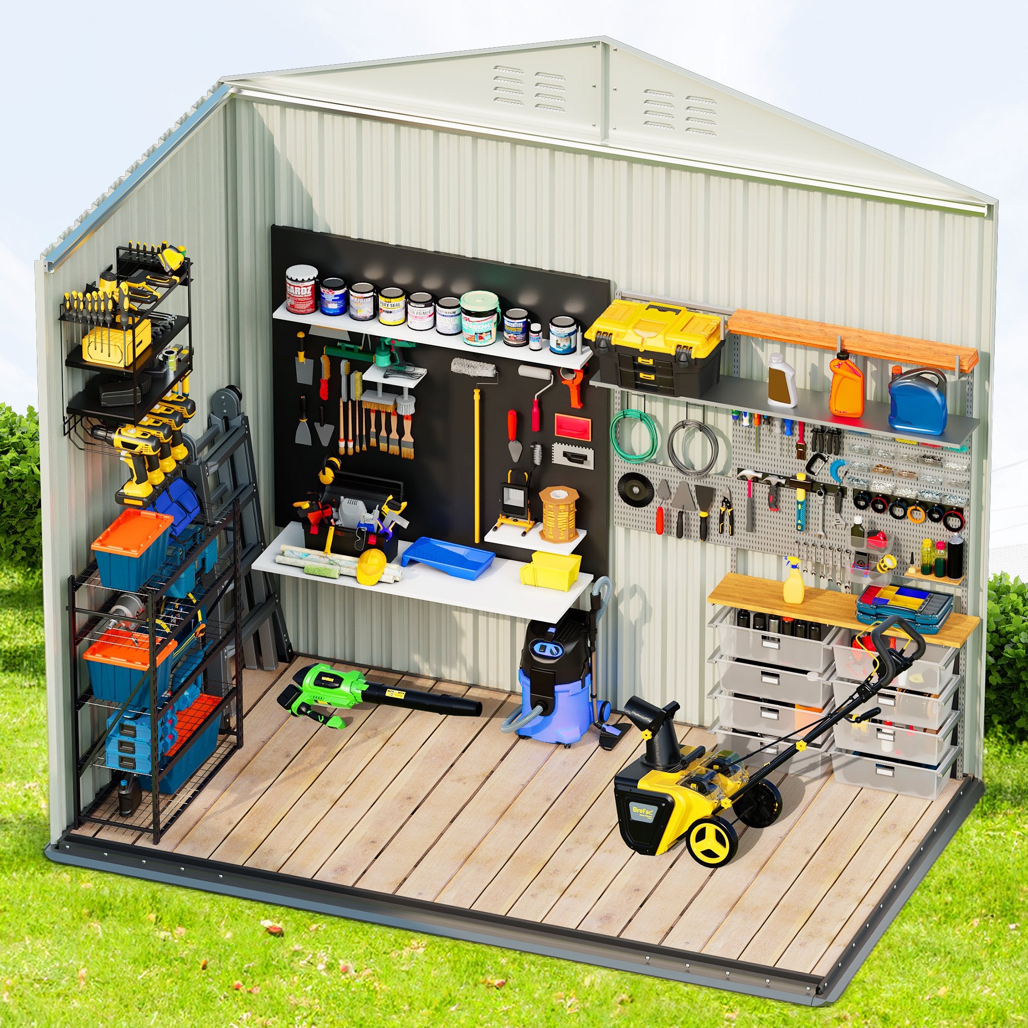 6x4 Outdoor Steel Storage Sheds, Metal Tool Outdoor Shed,With Windows& Air Vent&Gloves,for Backyard,Garden,Lawn,Creamy white