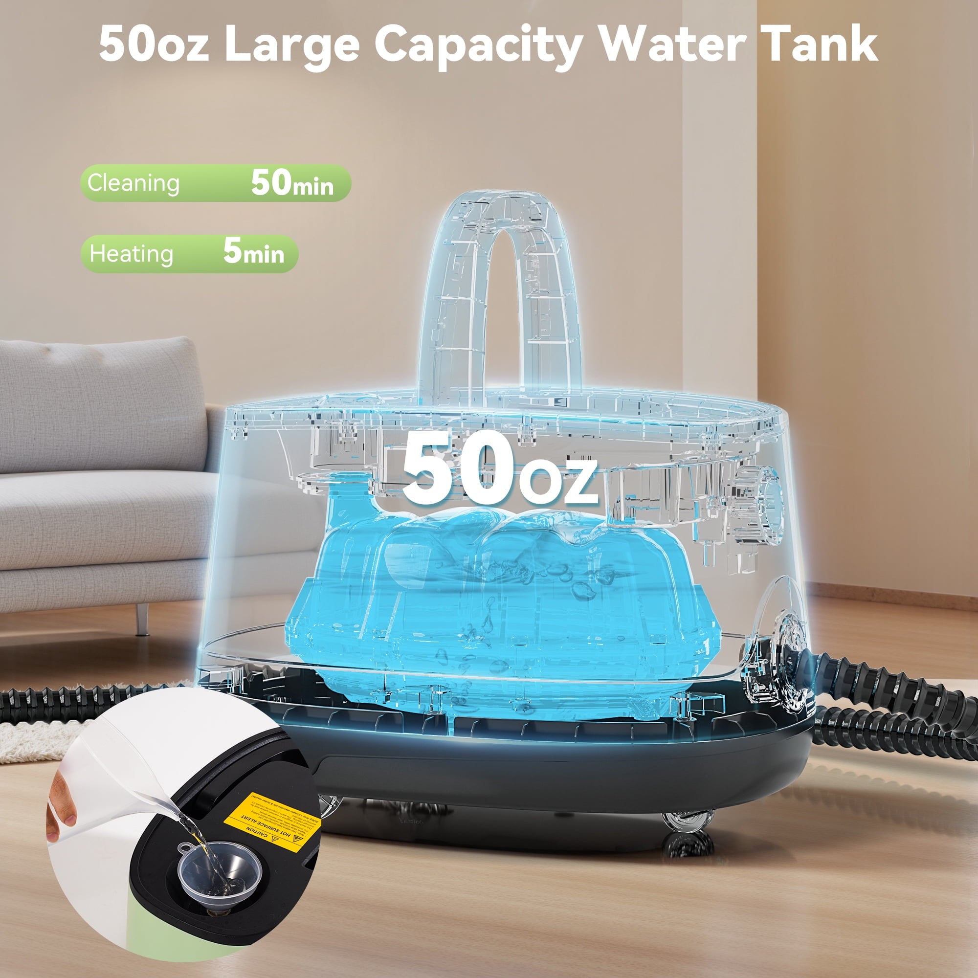Vecukty Steam Cleaner, Powerful Steam Mop with 14 Accessories for Home Use, Floor, Window, Car Seat, Carpet, Tile, Grout
