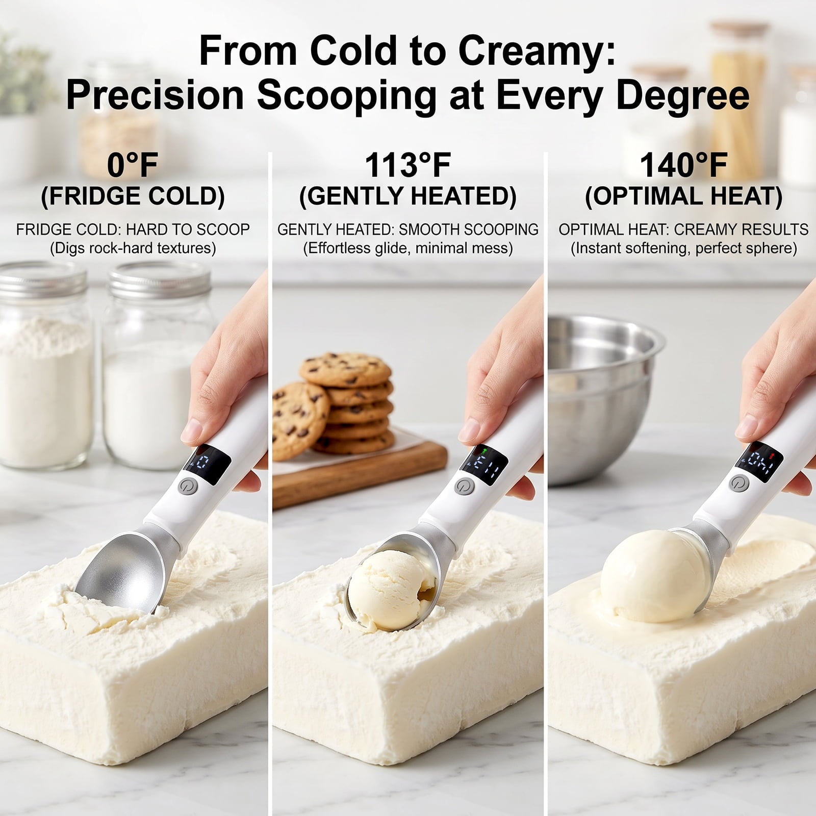 TOCOKEID Electric Heated Ice Cream Scoop with Smart LED Display & Safety Lock, Rechargeable