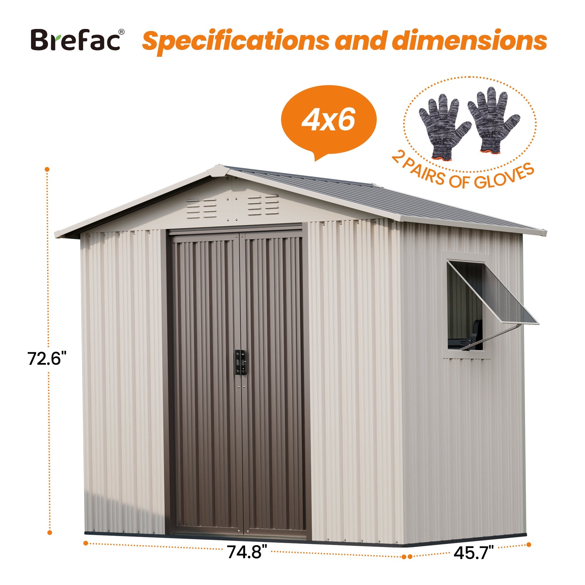 6x4 Outdoor Steel Storage Sheds, Metal Tool Outdoor Shed,With Windows& Air Vent&Gloves,for Backyard,Garden,Lawn,Creamy white