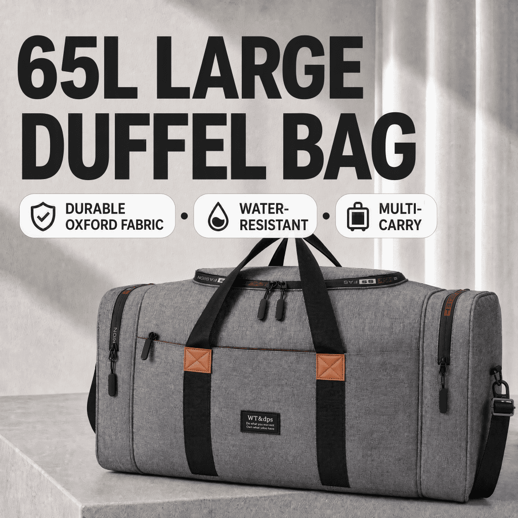 YTAKY Travel Bag Spacious 65L Oxford Fabric Duffel Bag, Water Resistant Carry On Luggage with Reinforced Handles, Ideal for Gym, Sports, Weekend Trips & Short Vacations for Men and Wo
