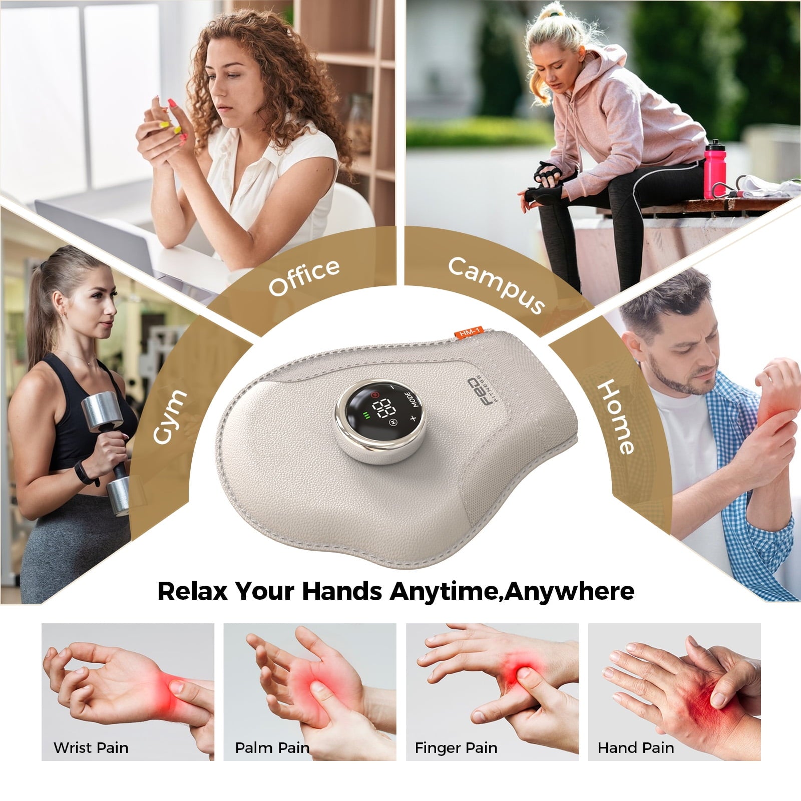 FED Fitness Wireless hand massager with heating function, air compression massage, 9 pressure settings, 6 modes, a portable hand massager suitable for various settings
