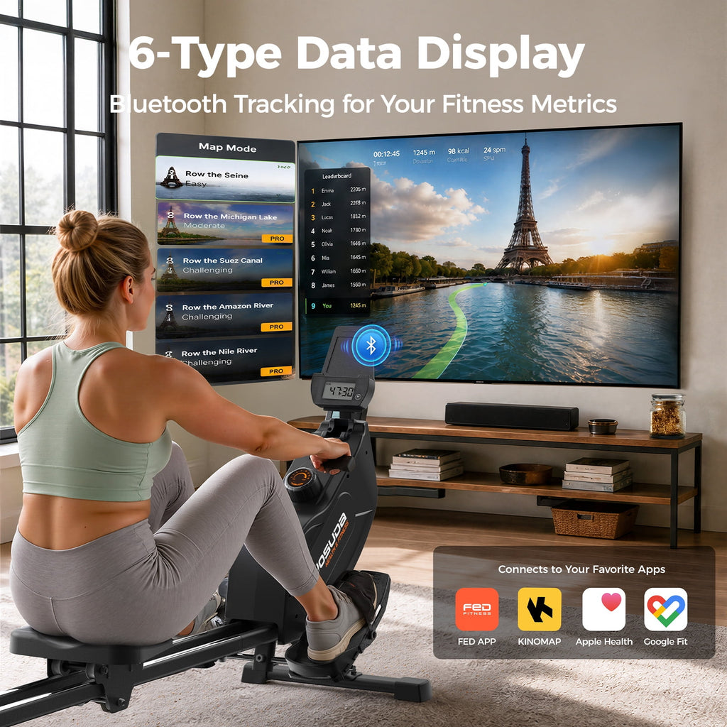 YOSUDA Magnetic Rowing Machine 350lbs Weight Capacity, Foldable Rower for Home Use with 16-Level Max 115lbs Adjustable Resistance and Bluetooth, Tablet Holder