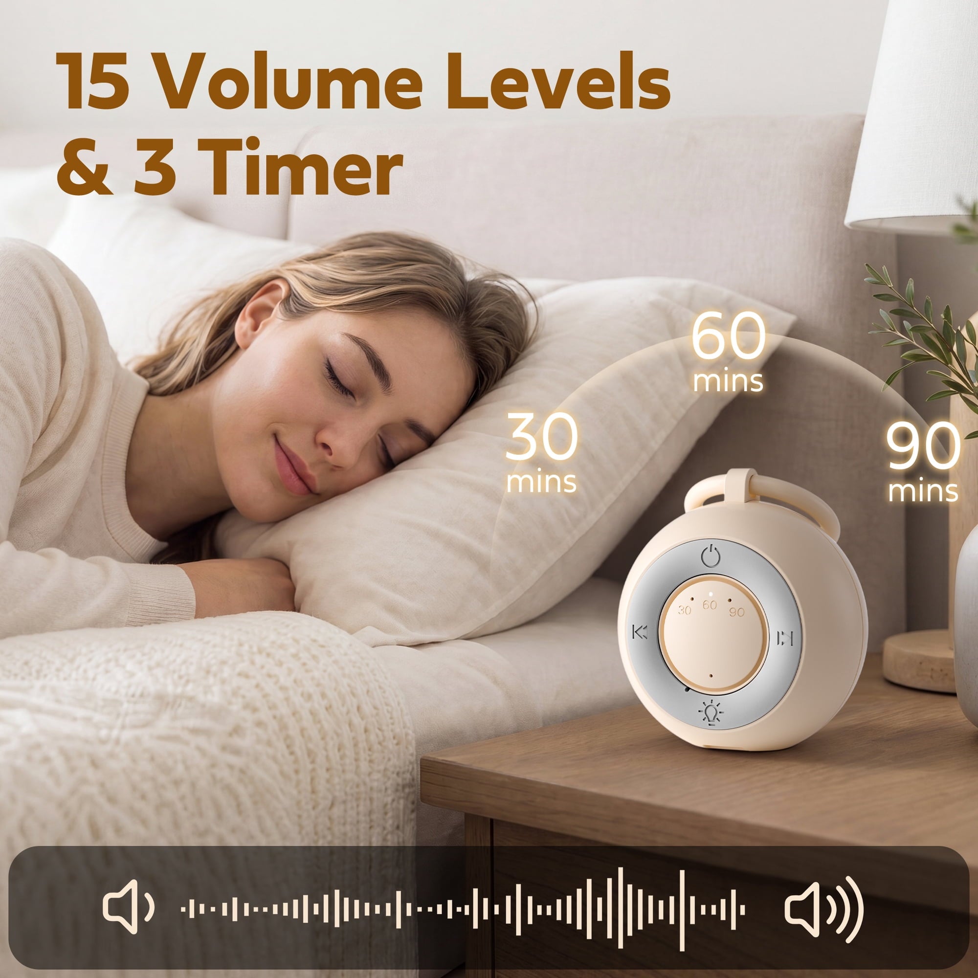 White Noise Machine for Baby Adult Sleep, Portable Sound Machine with Cry Detection, 15 Soothing Sounds, 20H, Night Light & Timer– Baby Essentials for Nursery Home Travel